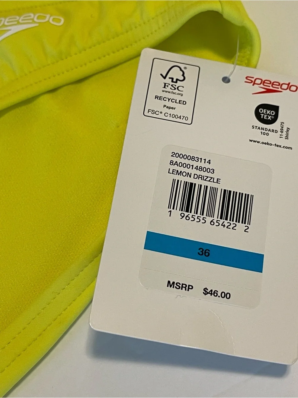 Speedo Swim Brief Mens Size 36 Yellow New With Tags Lemon Drizzle